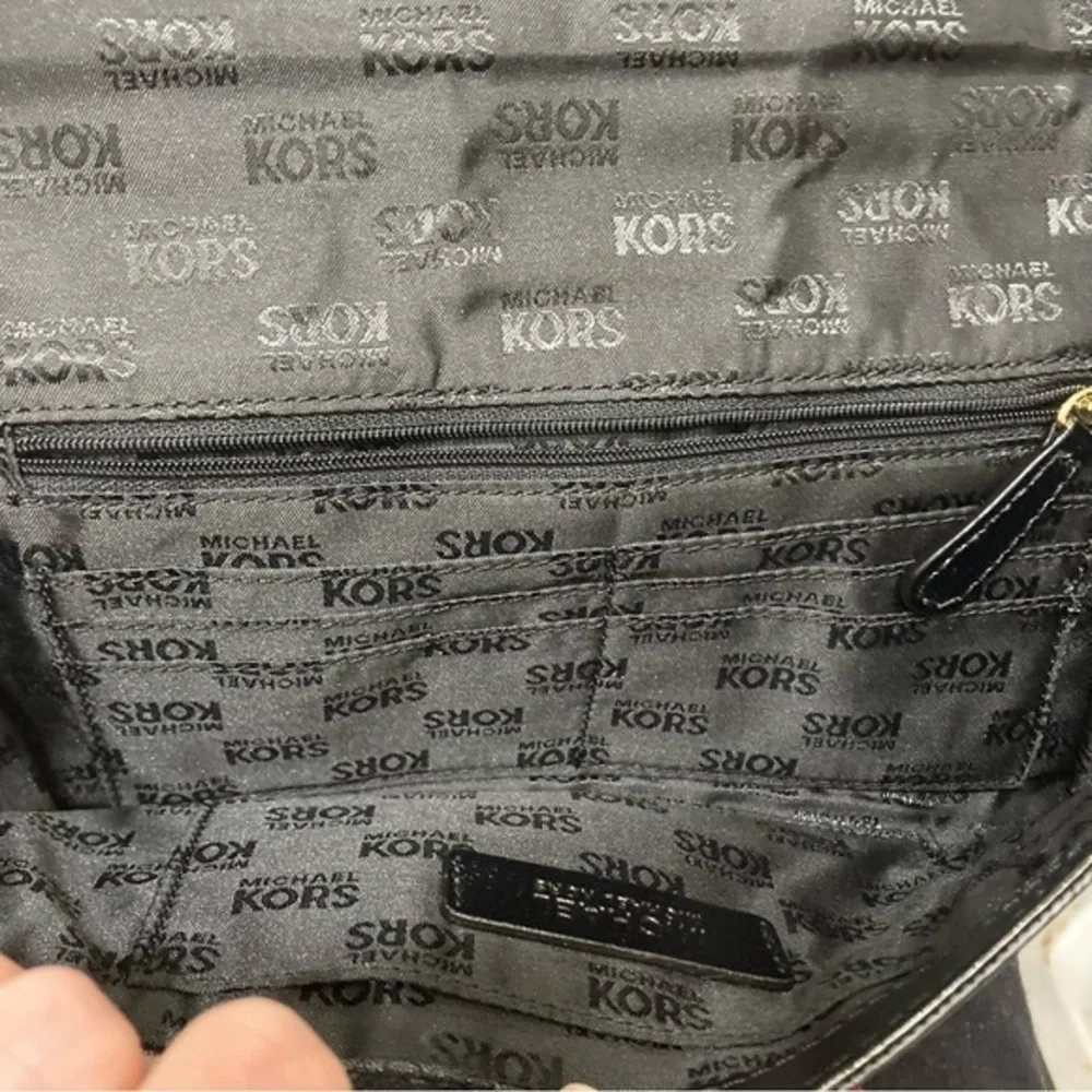Michael kors black patent leather evening clutch bag